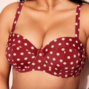 Adore Me Vivian Contour Red White Polka Dot underwire Bikini Swim Top. Sz 44DDD